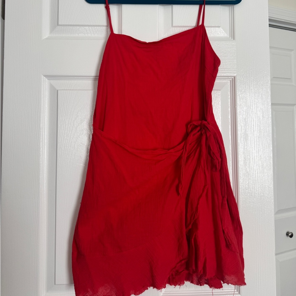 Princess Polly Red Wrap Style Spaghetti Strap Dress